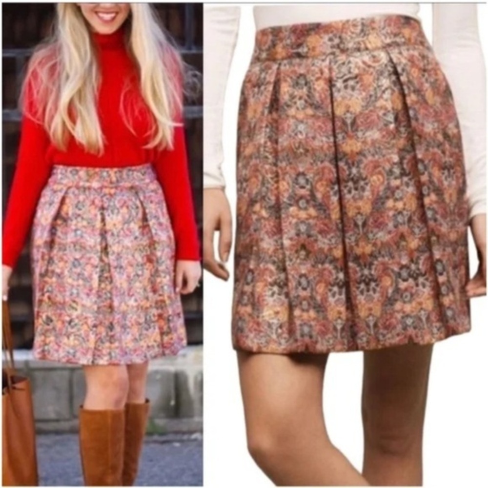 ANTHROPOLOGIE MAEVE ROSIA METALLIC BROCADE SKIRT SIZE LARGE